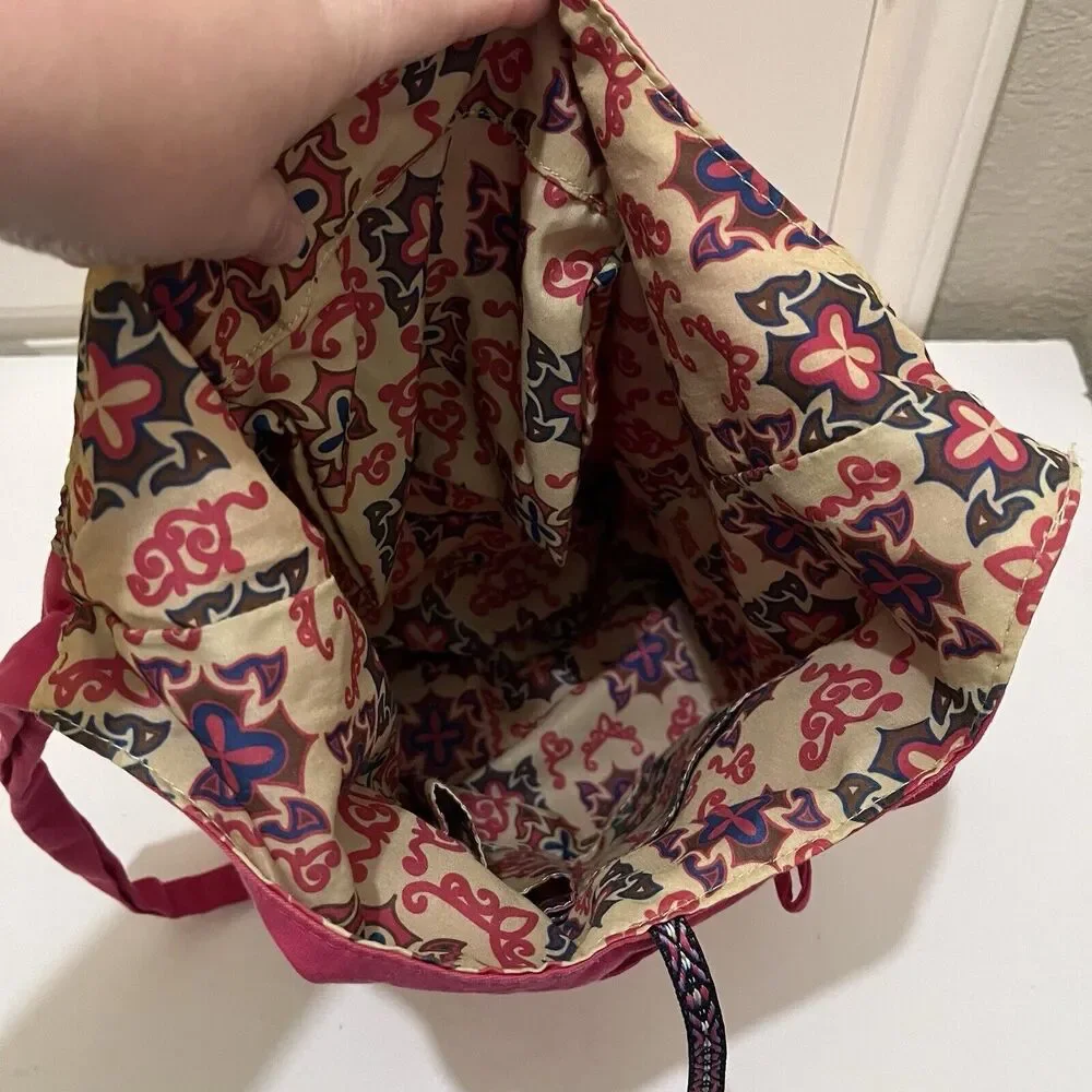 Womens Pink Floral Lined Crossbody Sling Bag Purse Hobo 11X15 Tie Closure